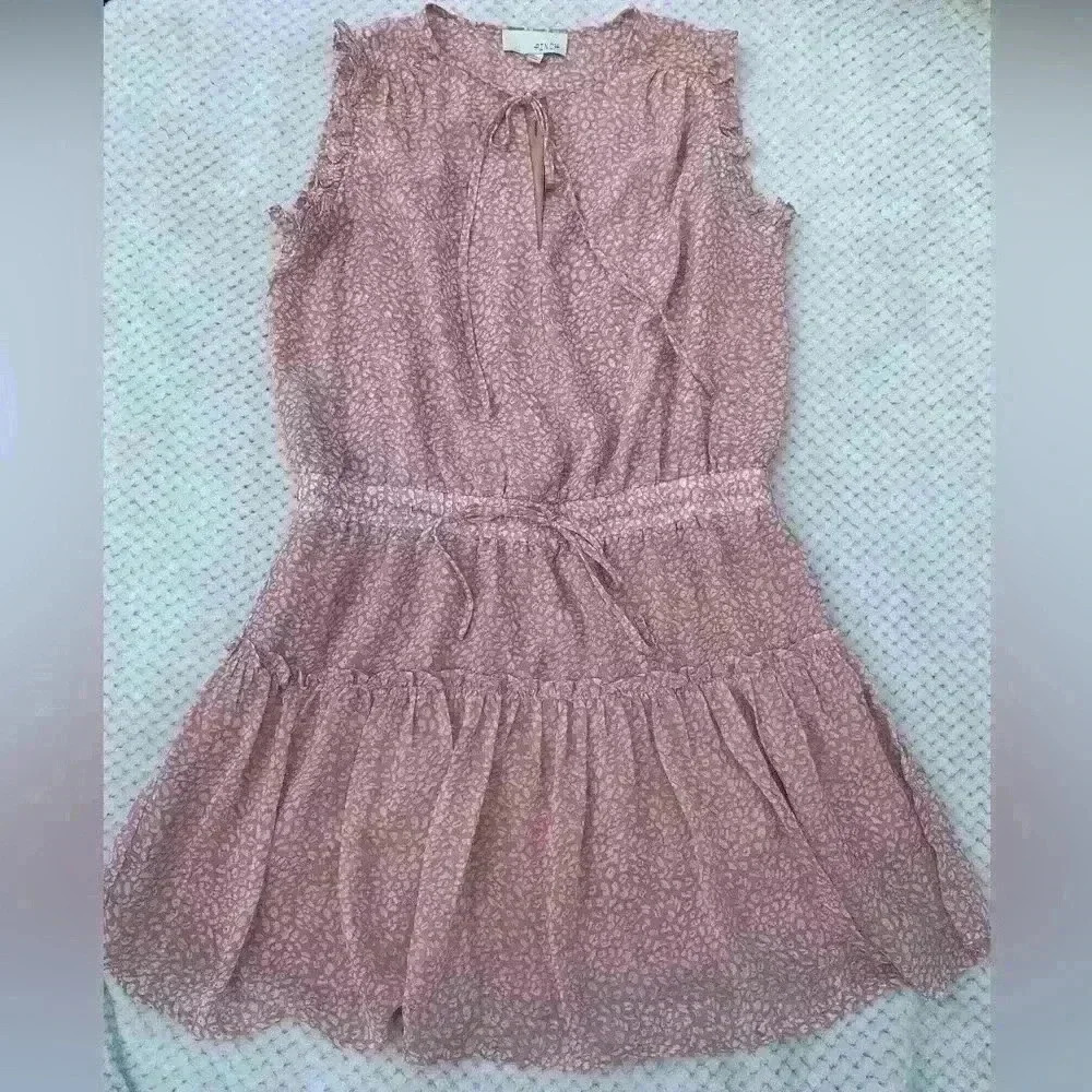 Pinch pink tiered tied sleeveless cheetah print dress sz L summer cowgirlcore